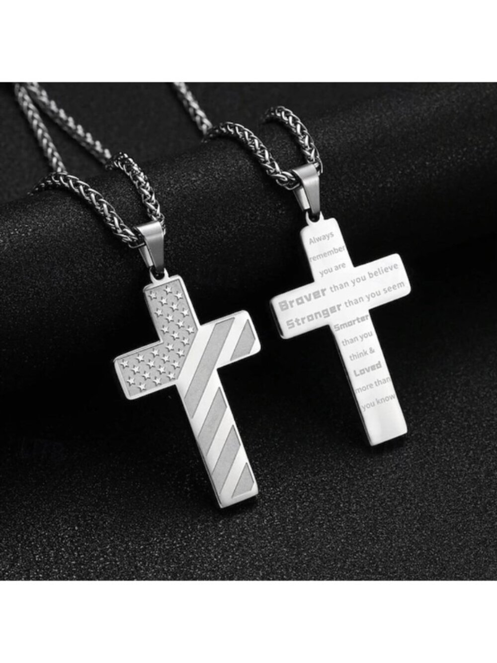 Silver Inspirational Cross Necklace Faith Christian Mens Pendant Chain Gift, Vet